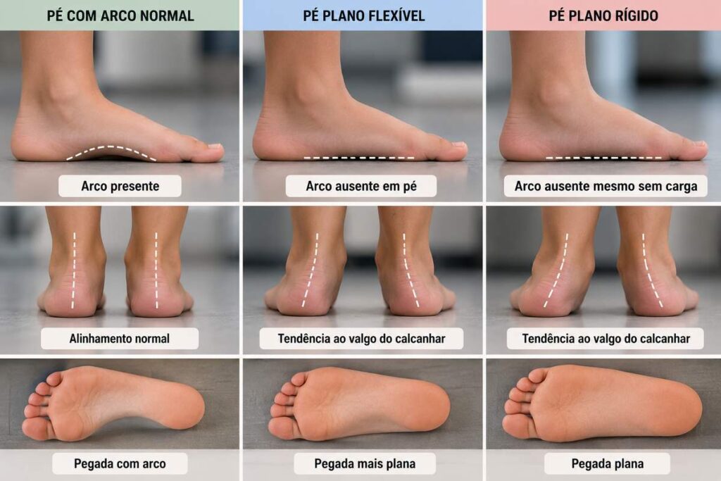 Diferença Pé plano flexível x rígido